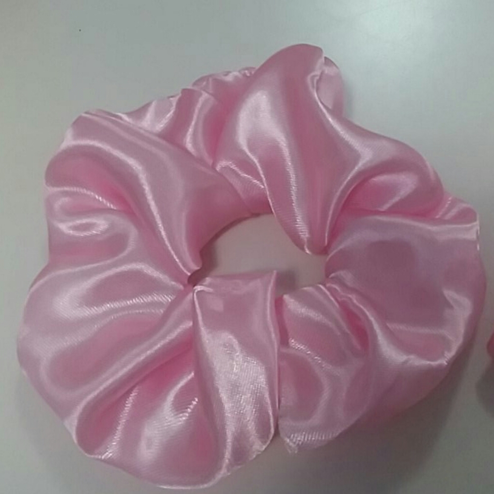 Pink satin scrunchie
